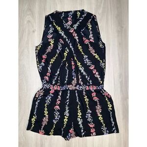 BCBGMAXAZRIA Black Floral Print Sleeveless Romper Jumpsuit Women's Size M